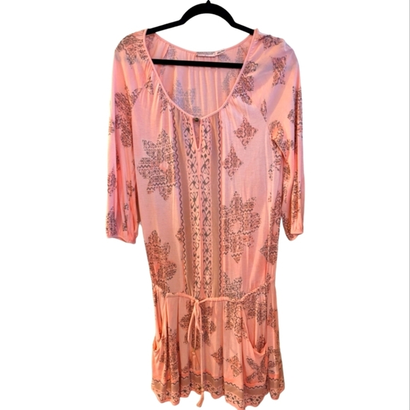 Juicy Couture Soft Peach & Tan Abstract Floral Print Blouson Dress Size Small - Picture 1 of 7
